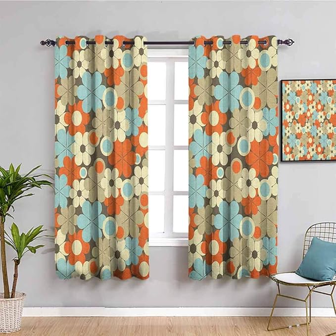 Floral Blackout Curtain, Curtains 39 inch Length Retro