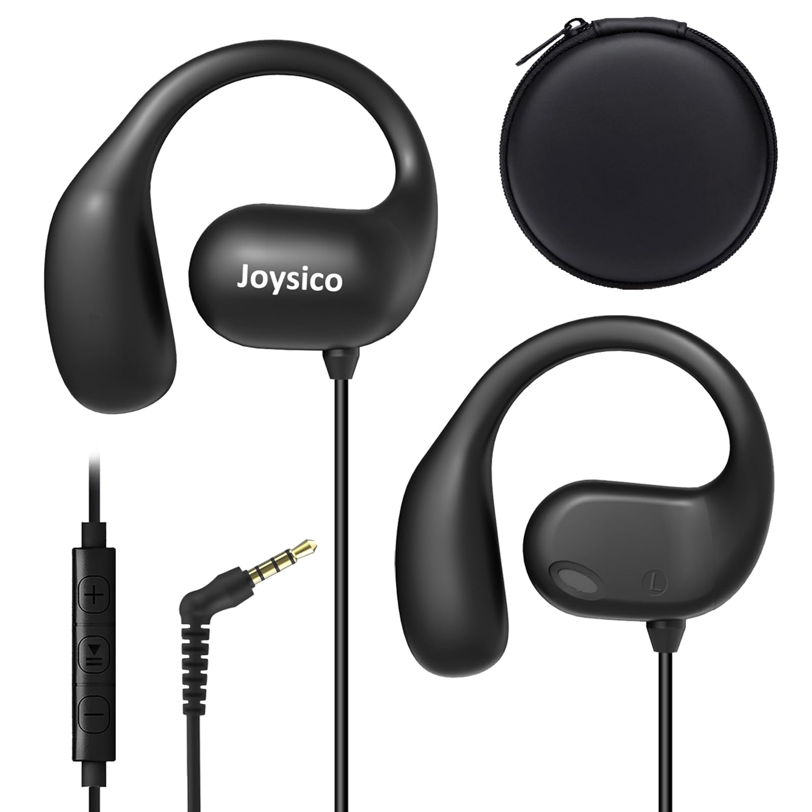 Photo 1 of Joyico Wired Open Ear Headphones with Microphone, Volume Control, Wrap Around Ear Hook & Case, Over Ear Earbuds for Sport Running, On Ear Out of Ear Earphones Comfortable for Sensitive & Small Ears