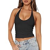 LCNBA Women's Sexy Halter Scoop Neck Crop Tank Tops Tie Back Sleeveless Summer Cami Tops
