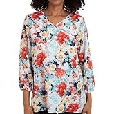 Mario Serrani Women's Lightweight V-Neck Tunic Top (US, Alpha, Small, Regular, Regular, Green Floral)