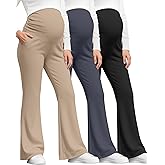Sweetyweee 3 Pack Women's Maternity Pants Over The Belly Pregnancy Pants Comfy Bootcut Pregnant Sweatpants with Pockets(Black, Charcoal Gray, Khaki,XX-Large)