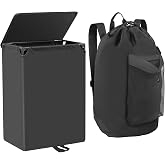 Foluck 60L 2-in-1 Laundry Hamper with Waterproof Laundry Backpack | Versatile Inner Bag with Shoulder Strap, Mesh Pocket, Internal Zippered Pouch, Hamper with Foot Strap and Lid for Dorm Travel