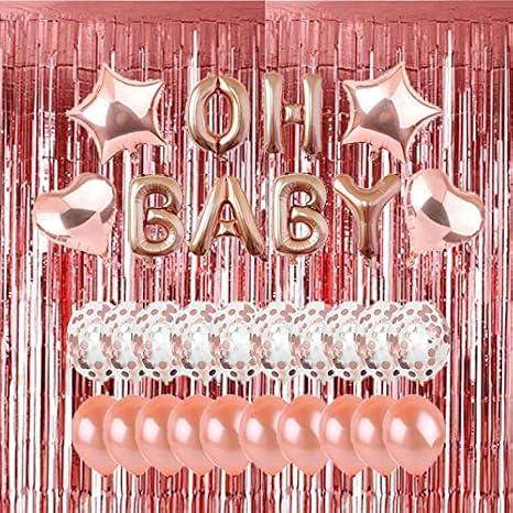 cortinas decorativas para la ducha de bebe para nina oro rosa con flecos de lamina de oh para baby shower fiesta suministros de fotos fondo