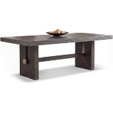 Signature Design by Ashley Burkhaus Extendable Dining Table, Dark Brown | Seats up to 8, Removable 18-inch leaf, Made of wood, Oak veneer and engineered wood, Double pedestal base