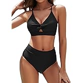 Sucrefas Women's High Waisted Bikini Set Two Piece Twist Knot Swimsuit Criss Cross Bathing Suit