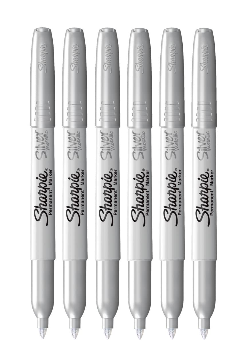 Sharpie Metallic Permanent Markers - Fine Point - Silver - Pack of 6