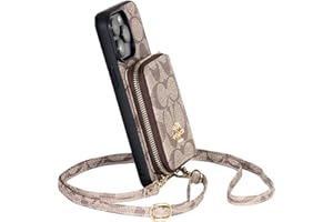 KITMY luxury Crossbody Wallet Case for iPhone 15 Pro Max, designer Leather Zipper Handbag Purse Flip Cover, Kickstand Folio Case with Card Slots Holder for iPhone 15 Pro Max-Khaki