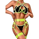 Kaei&Shi Criss Cross, Exotic Strappy, Thong Leg straps, 4 PC Garter Lingerie Set