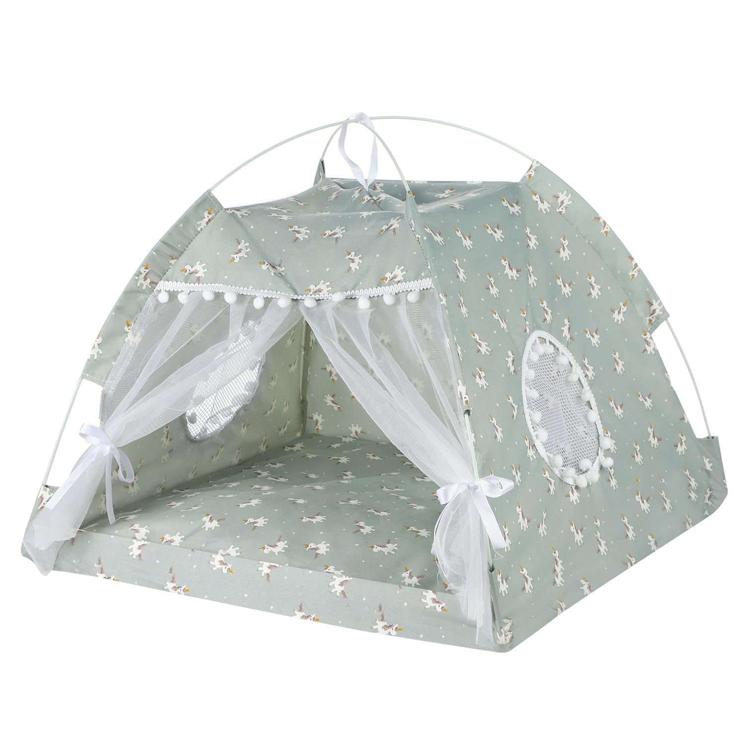 Cat Tent Cave Bed with Removable Cushion,2-In-1 Cat Dog Teepee Bed House Cat Nest Sleeping Bag,Pet Indoor Outdoor House Detachable Breathable Mesh,Four Seasons Universal,48x48x46CM