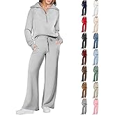 Sweat Set for Women Casual Comfy Half Zip Pullover Wide Leg Sweatpants Set Lounge Sweat Suit Athleisure Matching Sets