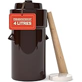 Kenley Fermentation Crock Jar 4 Litre & Pounder - 1 Gallon Fermenting Pickling Pot for Healthy Kimchi Sauerkraut Pickles Ferm