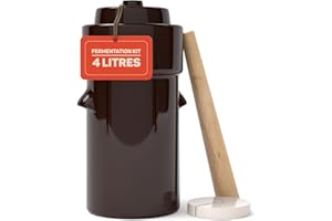 Kenley Fermentation Crock Jar 4 Litre & Pounder - 1 Gallon Fermenting Pickling Pot for Healthy Kimchi Sauerkraut Pickles Ferm