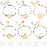 UNICRAFTALE 6 Sets Bracelet Bezel Settings Stainless Steel Bezel Bracelets Bracelets Blanks Adjustable Blank Tray Bangle Settings with Round Cabochon Gold Bezel Trays for Bracelet Making 14.4cm Long