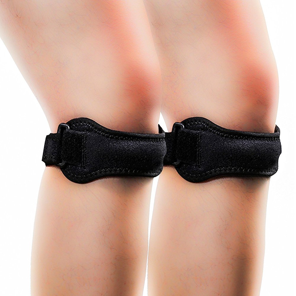 2 correas Bandas Con Almohadillas Para Rodilla Ajustables, Rodilleras para senderismo, fútbol, baloncesto, correr, jersey, tenis, tendinitis, voleibol y sentadillas, color negro