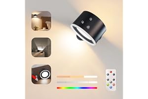 Deyagoo UP&Down Light Source LED Wall Sconce, Wall Mounted Lamps with Battery Operated, 4 Color Temp, Dimming, RGB&Ambience Lights, Removable Charging, Touch&Remote Control, Light for Reading Bedside