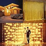 Nofonda 300led Window Curtain Icicle Lights String Fairy Light Wedding Party Home Garden Decorations 3m*3m (Warm White)