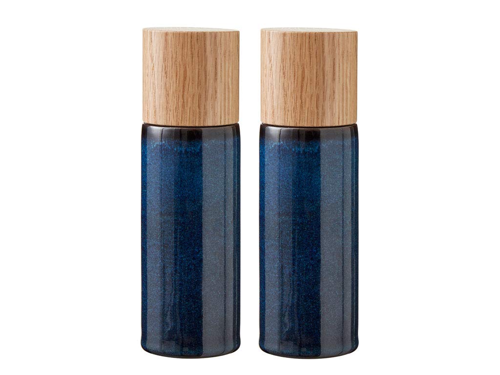 BITZ Salt and Pepper Mill Set of 2 Stoneware Spice Mill (Salt Mill + Pepper Mill) 6.5" Tall Blue