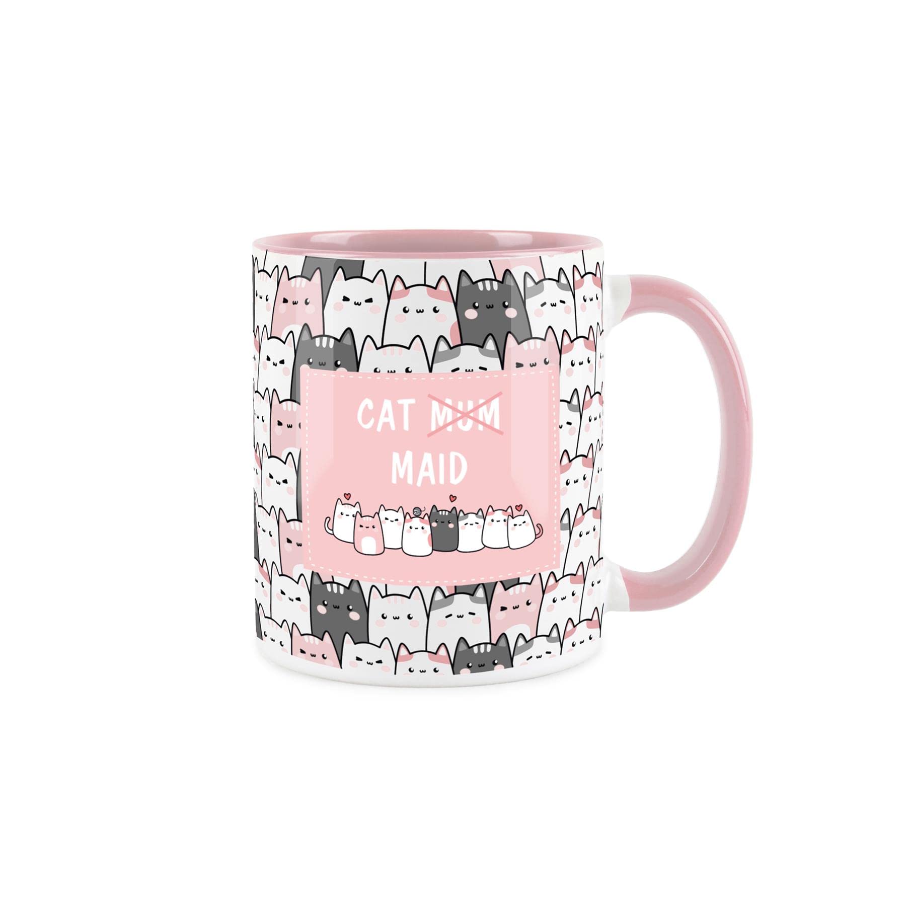 Purely Home Mums Cat Mug - Maid Servant Cats Lover Tabby Black Cat - Feline Pink and White Owner Gift - Secret Santa