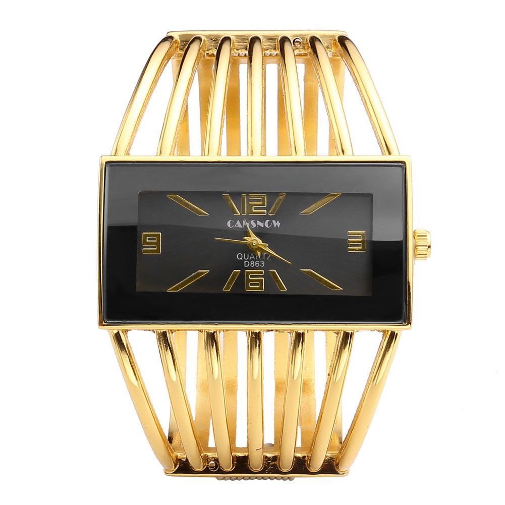 JSDDE Luxe Elégant Femme Montre Bracelet en Métal Alliage Doré Gourmette Ouvert Cadran Carré Noir