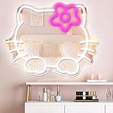 Anime Hello Kit Mirror Neon sign Dimmable Led Neon Mirror Sign for Dresser indoor Room Decor Cat Wall Neon Light Up Sign Bedroom Wall Gifts