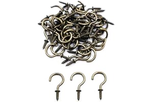 IDEALSV 3/4'' Antique Brass Ceiling Hooks 3/4 Inch Vintage Bronze Cup Hook Screw-in Light Hooks (40 Pack)