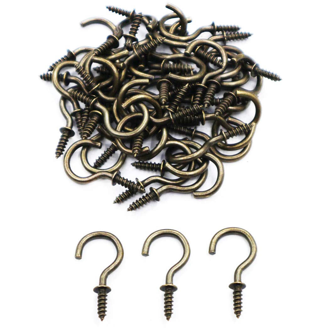 IDEALSV Antique Brass Ceiling Hooks 3/4'' Vintage Bronze Cup Hook Screw-in Light Hooks (40 Pack)