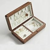 CNAHIWO Wooden Jewelry Box, Simple Solid Wood Wooden, Ring Holder and Necklace Organizer, Black Walnut