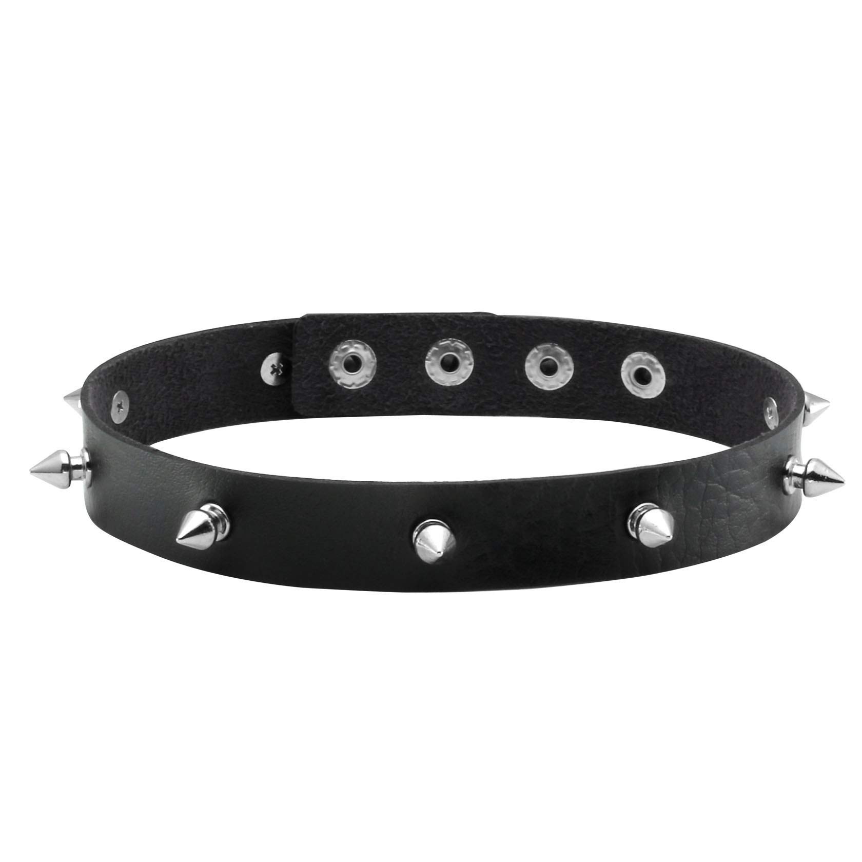 MILAKOO Women Men Cool Punk Goth Metal Spike Studded Link Leather Collar Choker Necklace (Black)
