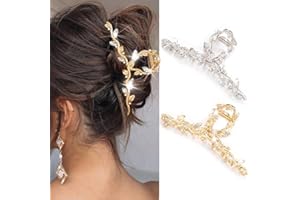 CAKURE Metal Hair Claw Clips Gold Rhinestone Hair Clips Large Strong Hold Hair Claws Hair Accessories for Women (Pack of 2) (
