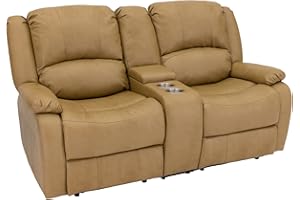 RecPro Charles 67" Double Recliner RV Sofa | Zero Wall Loveseat for Camper | Wall Hugger Couch | Fifth Wheel Theater Seating | Upgraded 2023 Fabric (Toffee)