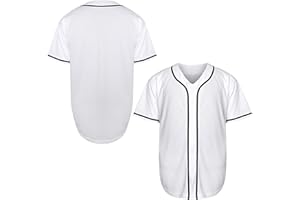 MESOSPERO Blank Jersey Plain Hipster Hip Hop for Men Button-Down Baseball Jersey Short Sleeve Shirt