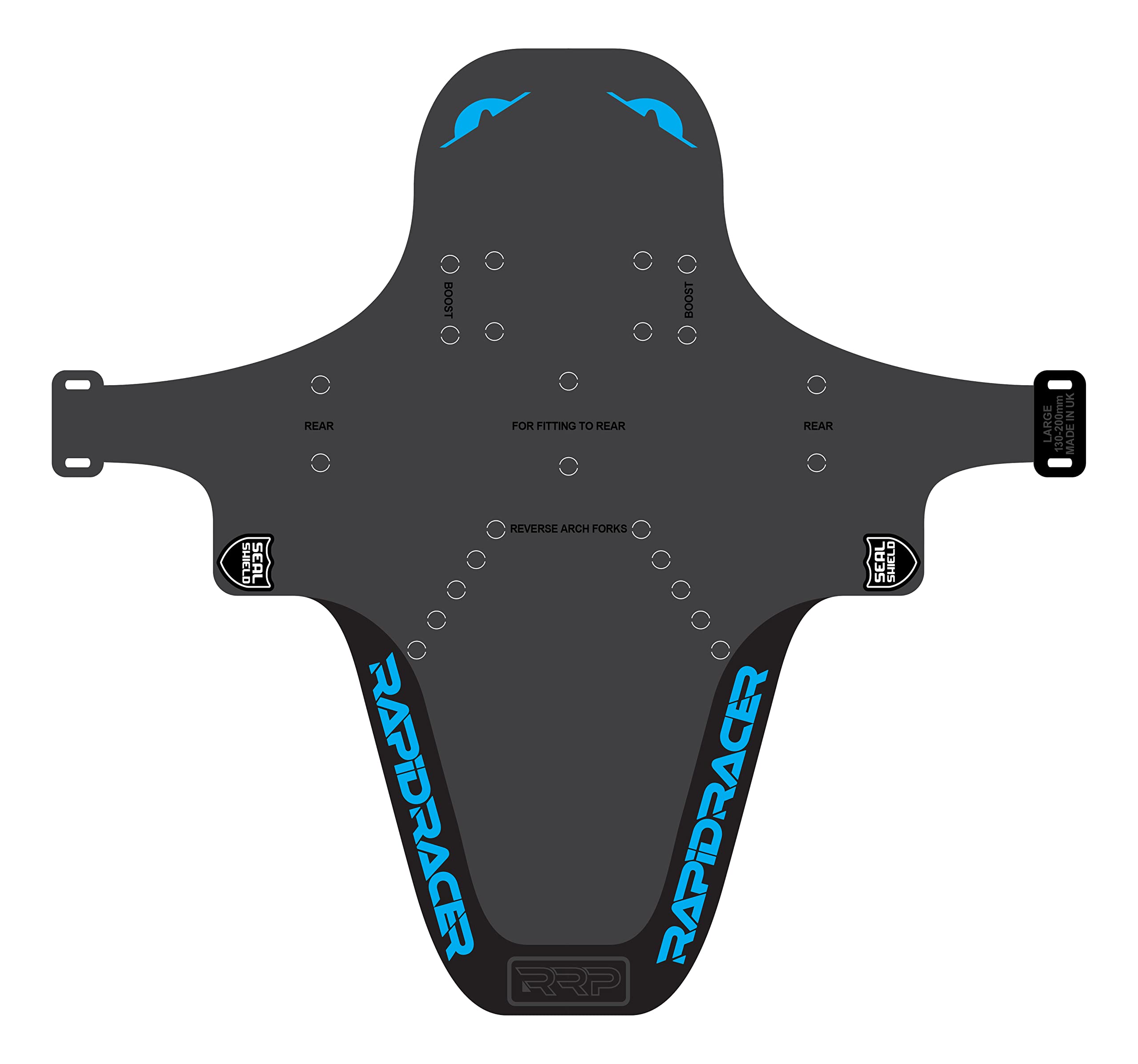 RRP Rapid Racer Products Unisex's Enduro Mudguard, Black/Cyan, Large
