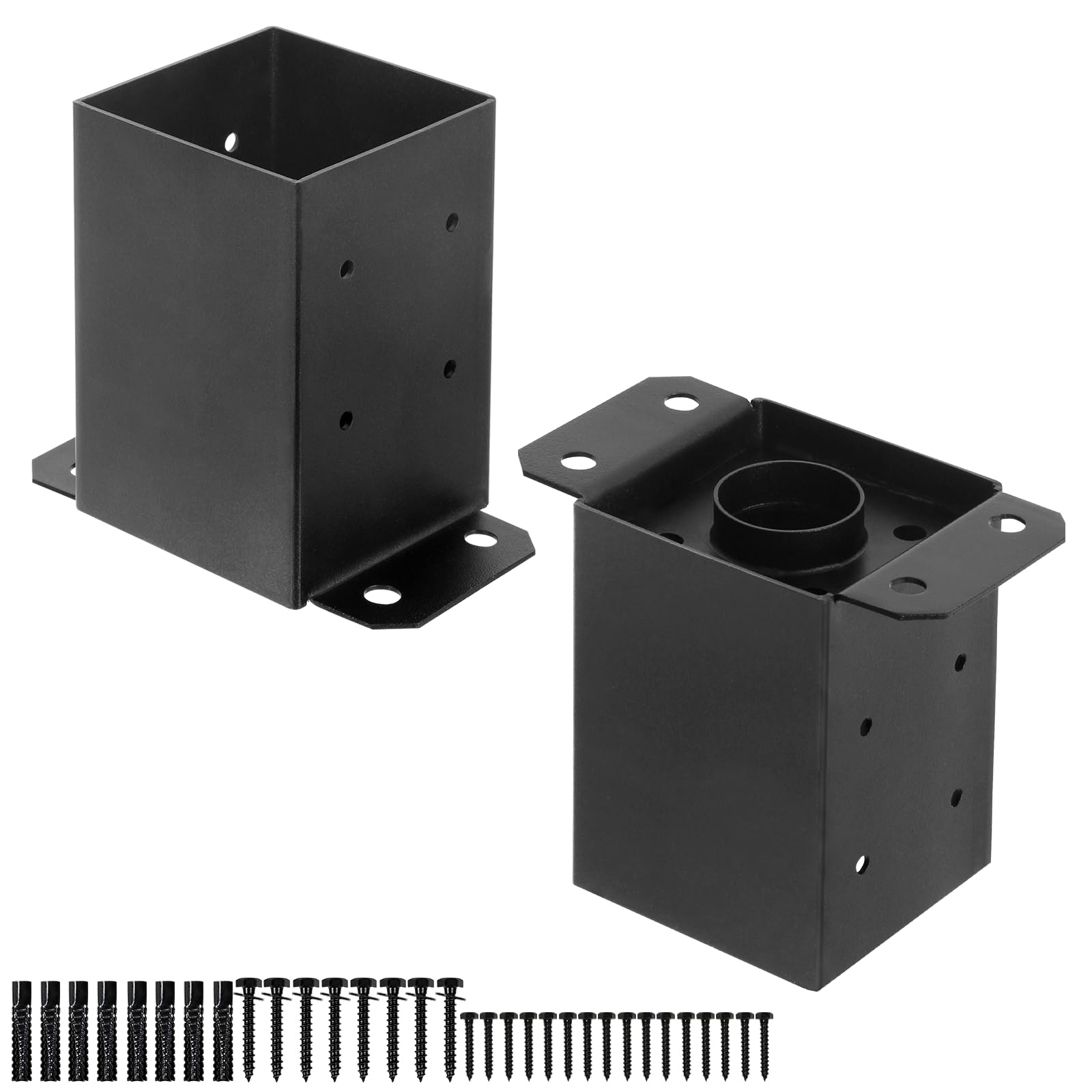 Photo 1 of **************MISSING THE SMALL COMPONENTS*************
FMhotu 4x4 Post Base 2 Pcs,Inner Size 3.6"x3.6" Post Base Brackets, Heavy Duty Powder-Coated Post Anchor Fence Post Anchor,Black Wood Post Brackets for Pavilion Deck Railing Support Deck Base Plate