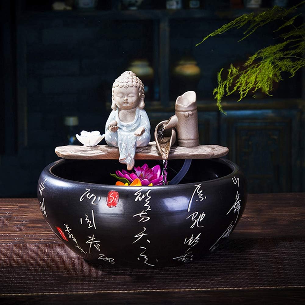 MHMT Zen Meditation Indoor Water Fountain,waterfall Tabletop Water Fountain For Home Office Bedroom Relaxation,buddha Statue Gifts&decor Sitting Buddha 12.6inch