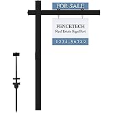 Kdgarden Vinyl PVC Black Real Estate Sign Post With Flat Cap 6ft. (4"x 4"x 72") Realtor Yard Sign Post For Open House And Home For Sale, 36" Arm Holds Up