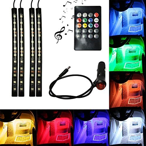 Micropower Car Interior Led Strip Light Floor Decorative Atmosphere 7 Color 48 LED Waterproof Glow Neon Decoration Lamp with Wireless Remote Control and Car Charger
