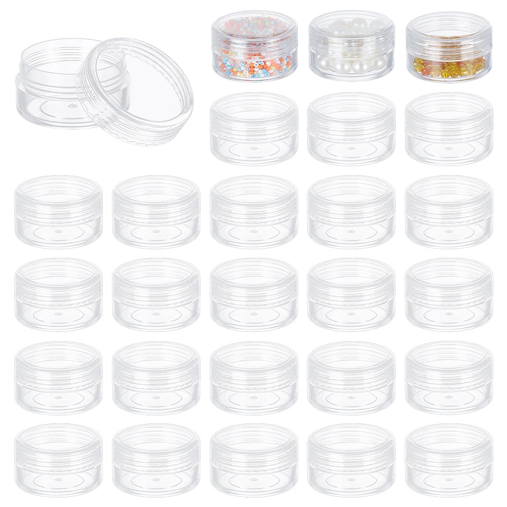 BENECREAT 30 PACK 15ML Empty Clear Plastic Bead Storage Container jar with Rounded Screw-Top Lids for Beads, Nail Art, Glitter and Travel Cream (39mm x 22mm)