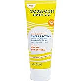 Seaweed Bath Co. Sheer Protect Daily SPF 30 Broad Spectrum Hybrid Sunscreen Cream, 3.4 Ounce, Sustainably Harvested Seaweed, Aloe, Green Tea