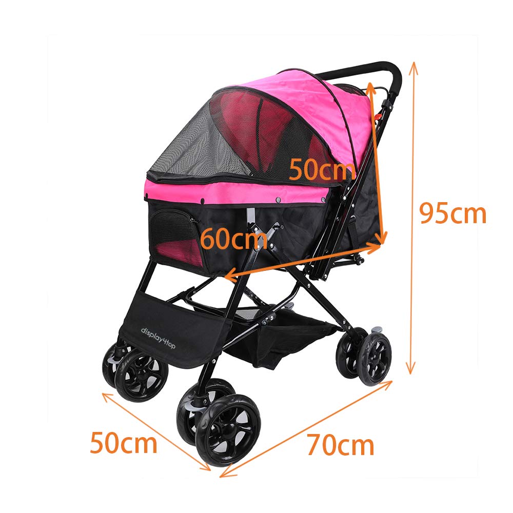 Display4top Pink Pet Travel Stroller, Foldable FourWheeled Trolley