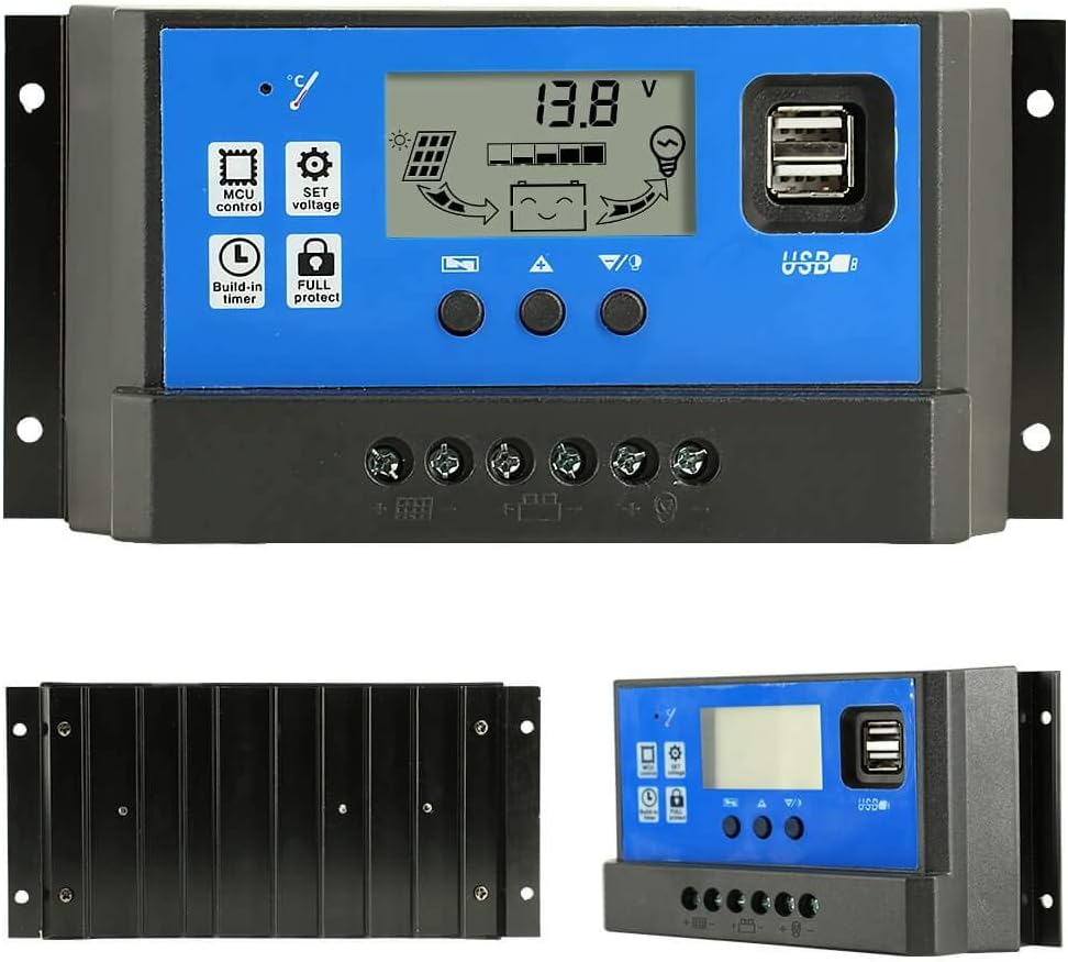 PowMr 60a Charge Controller - Solar Panel Charge Controller 12V 24V, Max 48V 1560W Input Adjustable Parameter LCD Display Current/Capacity and Timer Setting ON/Off with 5V Dual USB : Garden & Outdoor