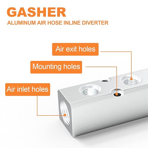 GASHER Aluminum 2 Way 4 Port Pneumatic Manifold Air Distribution Block - 1/4" Output 1/2" Supply, 2PCS