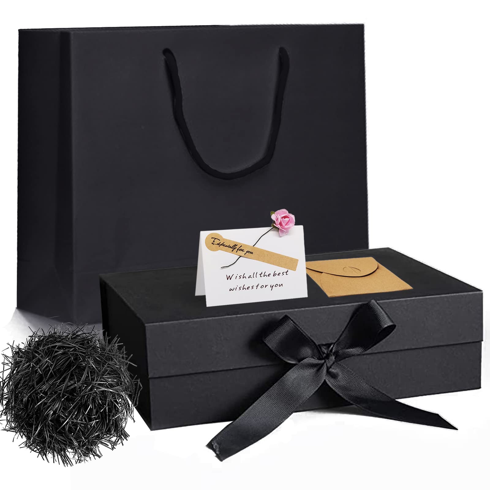 Bymivofun Gift Box with Ribbon, Greeting card, Paper bag, Gift Filler Paper Shreds, for Present, Birthdays, Anniversary, Couples, Family, Valentine, Christmas