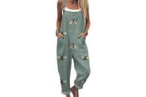 Jumpsuits for Women Boho Floral Print Overalls Button Straps Wide Leg Bib Jumpsuits with Pockets