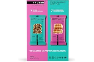 TRUBAR Vegan Protein Bar, Cookie Dough & Donut Club Pack, Gluten Free, Plant Based, High Fiber, Dairy Free, Low Fat, Non GMO, No Sugar Alcohols, 12G Lean Protein, 23G Carb, Healthy Snack Bars, 14 CT