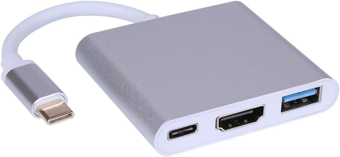 LipiWorld® 3 in 1 Hub Type C USB 3.1 to USB-C 4K HDMI USB 3.0 Adapter Converter for Apple MacBook-Silver(Type C to HDMI USB Type C)