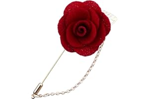 RRDAILY Rose Flower Pin Brooch for Men Long Chain Fringe Lapel Pin Fabric Boutonniere Pins Enhance Image Dress Accessories Groomsman Wedding Suit Accessories