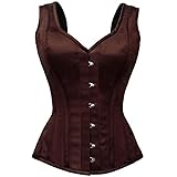 CorsetsNmore Brown Satin Shoulder Strap Goth Burlesque Waist Training Overbust Corset Costume