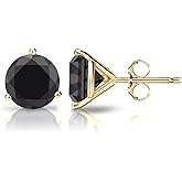 14k Yellow Gold Round Black Diamond 3-Prong Martini Stud Earrings (1/2-4 ct, Black) Push-Back