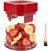 Fruit Slicer Cup, Strawberry Cutter Slicer with Detachable Base, Kitchen Fruit Cutter with Stainless Steel Blades for Bananas, Grapes &amp; Hard Boiled Eggs, Includes a Matching Cleaning Brush(Red)