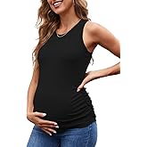 UNCLECAT Women's Maternity Tank Tops Summer Sleeveless Crewneck Ribbed Slim Fitted Blouse Side Ruched Pregnancy Shirts